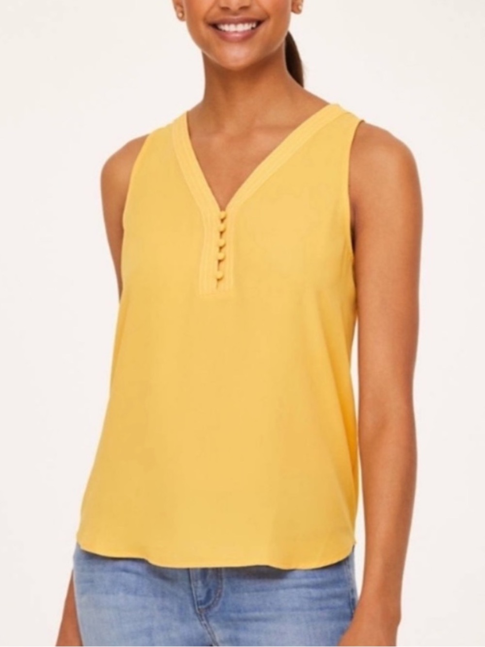 LOFT Ann Taylor Stitched Button Sleeveless Shell Blouse
